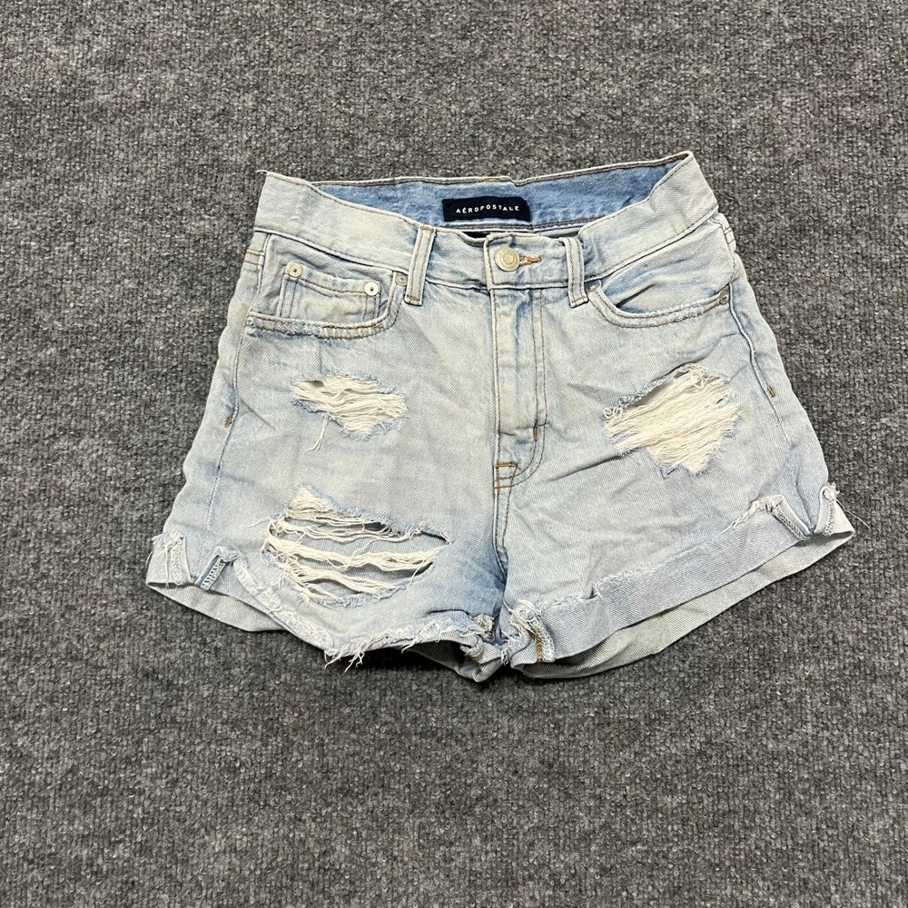 Aeropostale Denim Shorts Womens Size 00 Light Wash Mom High Rise Distressed